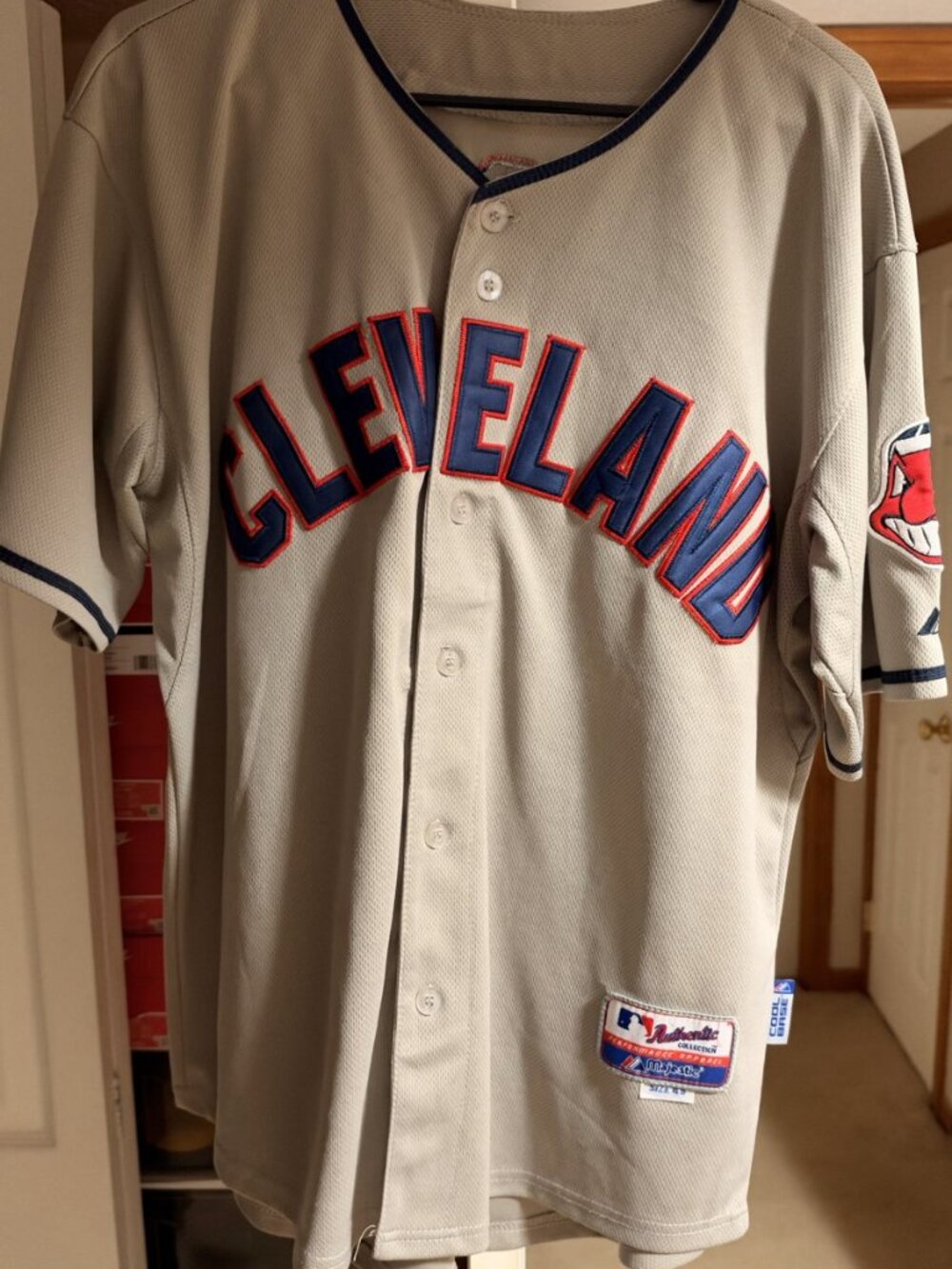 Majestic Authentic Nick Swisher Cleveland Indians Road Gray Jersey 48